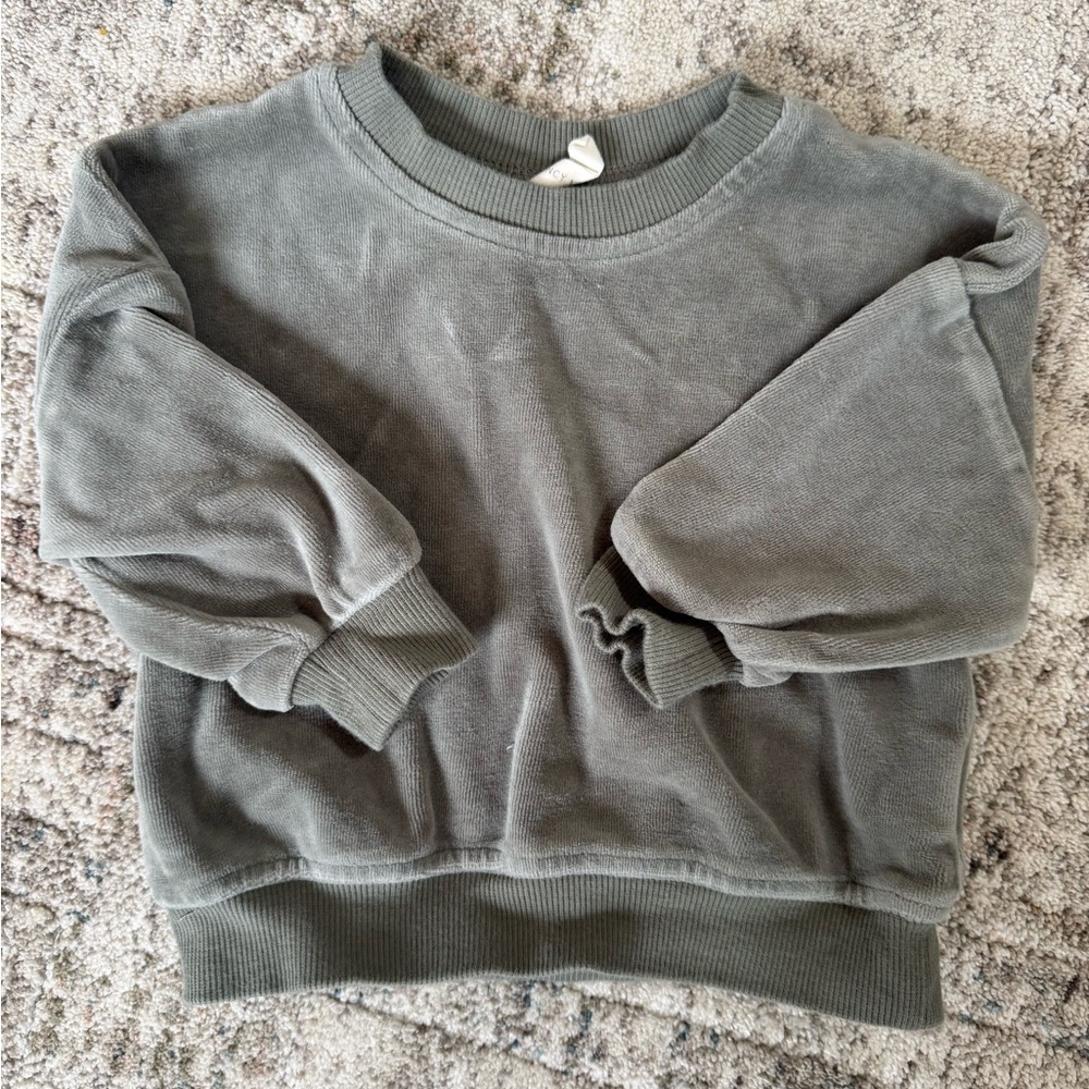 Quincy Mae Olive Green velour Crewneck Sweatshirt